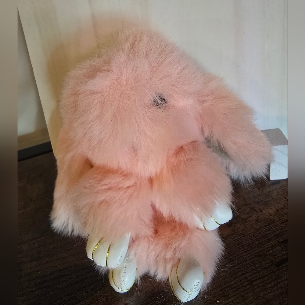 Adorable Plush Peach Bunny Handbag Charm Accesory